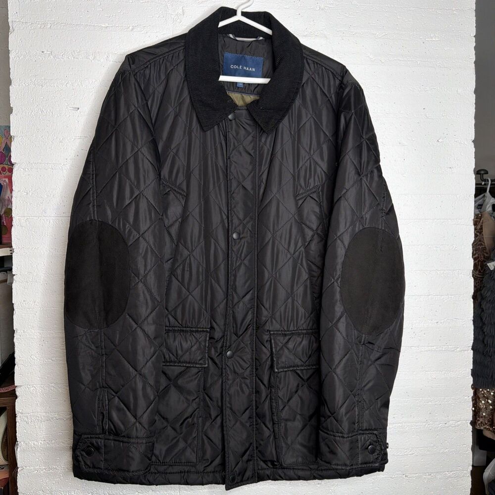 Cole Haan Quilted Barn Jacket Corduroy Trim Elbow Patches L Heritage Flaw